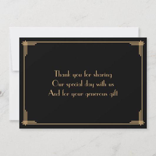 Black Great Gatsby Art Déco Mariage Carte de remer (Dos)