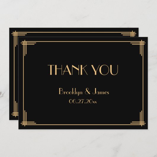 Black Great Gatsby Art Déco Mariage Carte de remer (Devant / Derrière)
