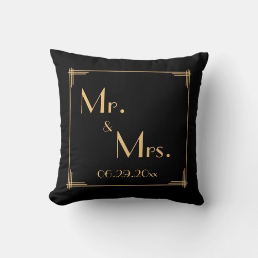 Black Great Gatsby Art Déco Mariage Coussins (Recto)