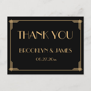 Black Great Gatsby Art Deco Wedding Hartelijk dank Briefkaart