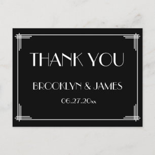 Black Great Gatsby Art Deco Wedding Hartelijk dank Briefkaart