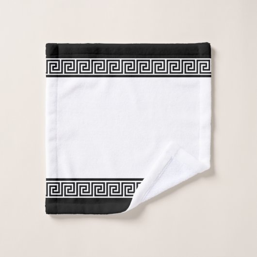Black Greek Pattern on Black and White Bad Handdoek (Wasdoekje)