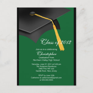 Black Green Afstudeerder Pet Graduation Party Invi Uitnodiging Briefkaart