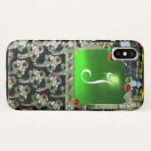 BLACK GREEN ART NOUVEAU GEMSTONE MONOGRAM Emerald Case-Mate iPhone Case (Achterkant (horizontaal))