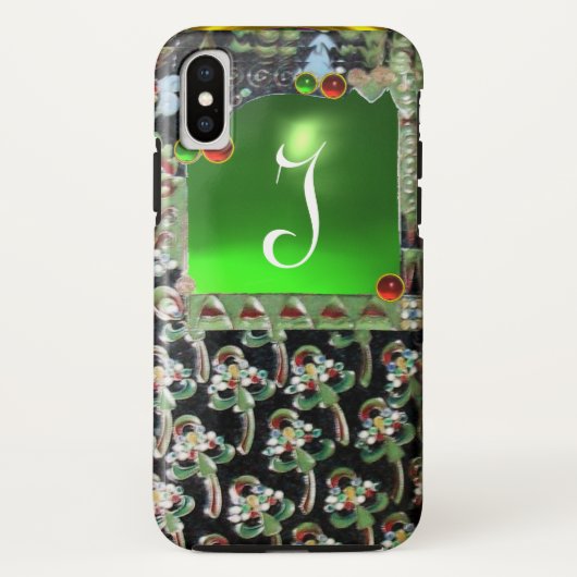 BLACK GREEN ART NOUVEAU GEMSTONE MONOGRAM Emerald Case-Mate iPhone Case (Achterkant)