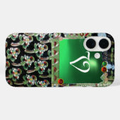 BLACK GREEN ART NOUVEAU GEMSTONE MONOGRAM Emerald Case-Mate iPhone Case (Achterkant (horizontaal))