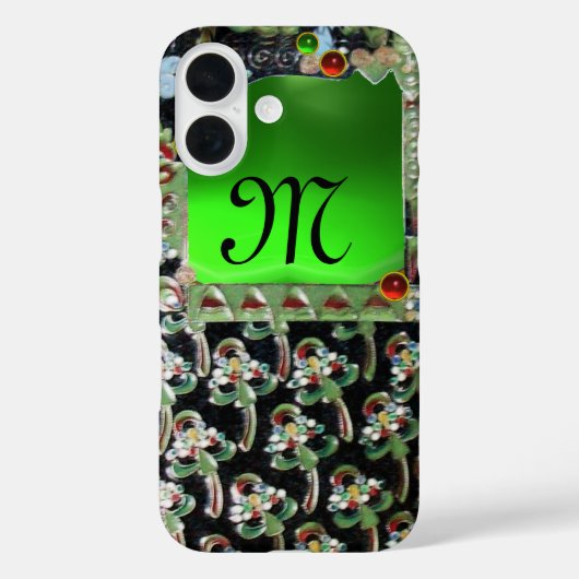 BLACK GREEN ART NOUVEAU GEMSTONE MONOGRAM Emerald Case-Mate iPhone Case (Achterkant)
