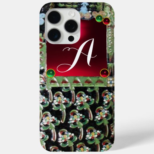 BLACK GREEN ART NOUVEAU GEMSTONE MONOGRAM, Red Rub Case-Mate iPhone Case (Achterkant)