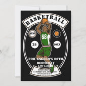 Black Green Basketball Invitations de fête d'anniv (Devant)