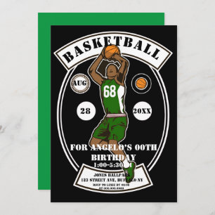 Black Green Basketball Invitations de fête d'anniv