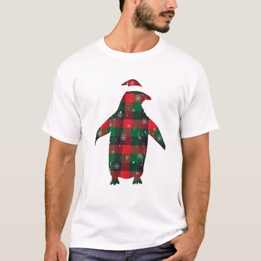 Black Green Buffalo Plaid Pinguins T-shirt (Voorkant)