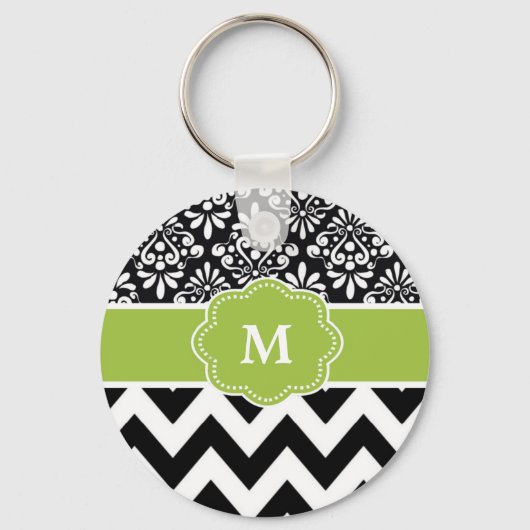 Black Green Chevron Personalized Sleutelhanger (Voorkant)