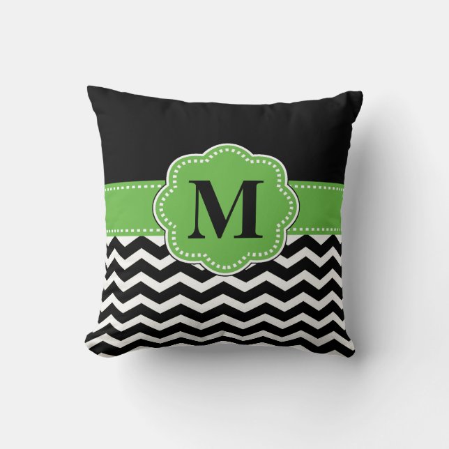 Black Green Chevron Pillow Kussen (Voorkant)