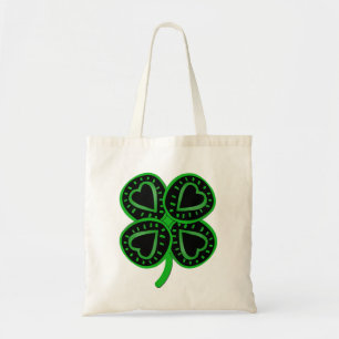 Black Green Clover Heart St Patrick's Day Canvas t Tote Bag