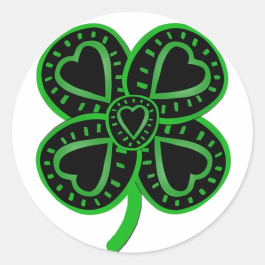 Black Green Clover Heart St Patrick's Day Sticker (Voorkant)
