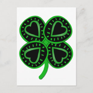 Black Green Clover Heart St Patty's Day Briefkaart