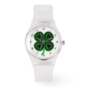 Black Green Clover met Heart G St Patrick's Watch Horloge
