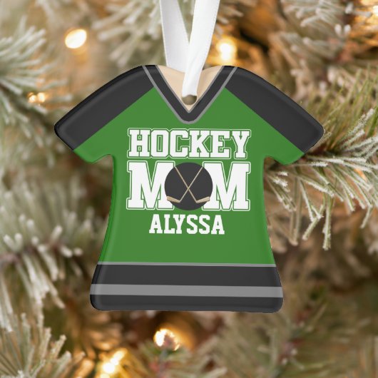Black/Green Custom Hockey Mam Jersey Ornament (Boom)