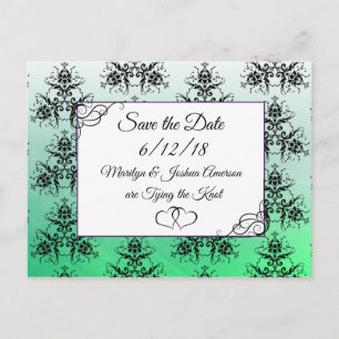 Black Green Damask Wedding Save the Date Briefkaar Briefkaart