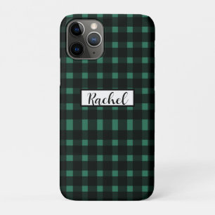 Black Green Gingham Pattern iPhone 11 Pro Hoesje