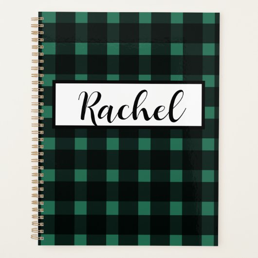 Black Green Gingham Personalized Planner (Voorkant)