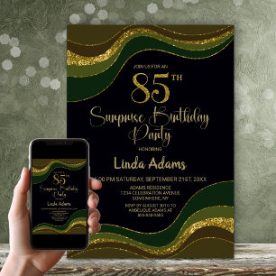 Black Green Gold Glitter Surprise 85e verjaardag Kaart