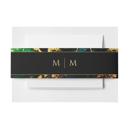 Black Green Gold Monogrammed Wedding Uitnodigingen Wikkel (Voorkant Voorbeeld)