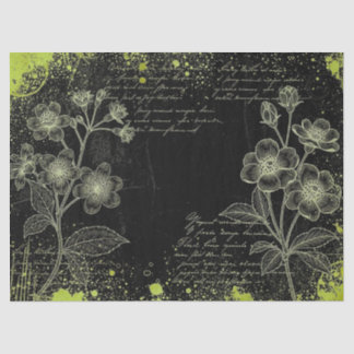 Black & Green Hand-Drawn Floral Script Decoupage  Tissuepapier
