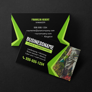 Black & Green Landscaping Mowing Lawn Onderhoud Visitekaartje