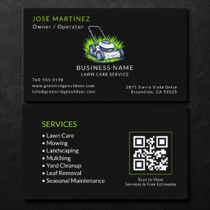 Black Green Lawn Care en Service QR-code Visitekaartje