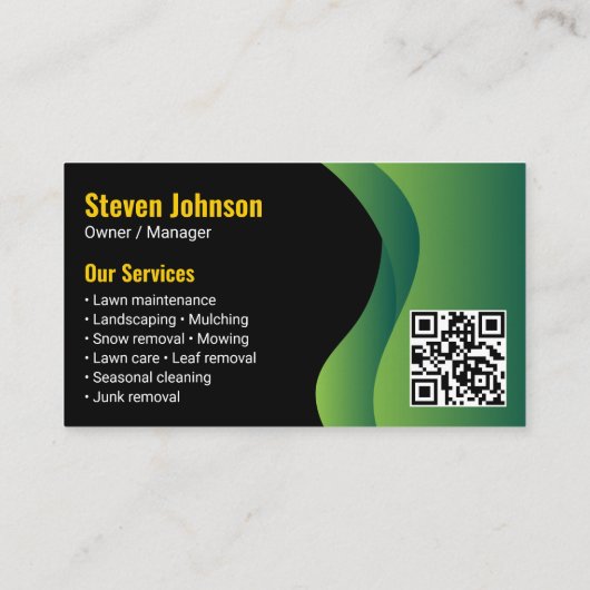 Black Green Modern Lawn Care Landscaping QR Code Visitekaartje (Achterkant)