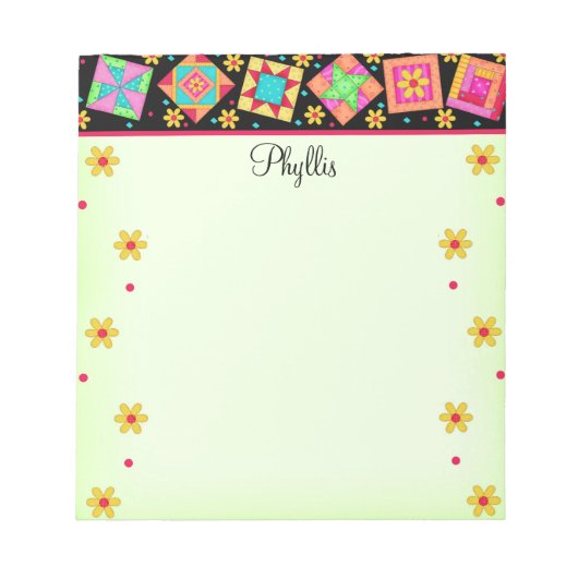 Black Green Patchwork Quilt Block Art Notitieblok (Voorkant)