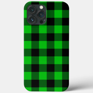 Black & Green Plaid Checked Modern iPhone 13 Pro Max Hoesje