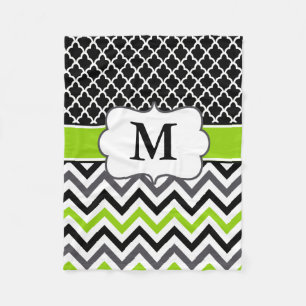 Black Green Quatrefoil Chevron Monogram Blanket Fleece Deken