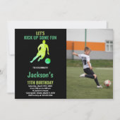 Black Green Runing Soccer Birthday met foto Kaart (Voorkant)