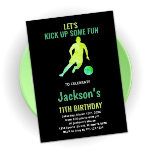 Black Green Running Soccer Birthday Invitations Kaart