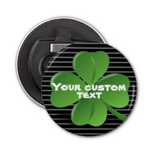 Black Green Shamrock  Saint Patricks Button Flesopener