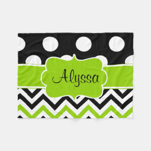 Black Green Stippen Chevron Monogram Fleece Deken