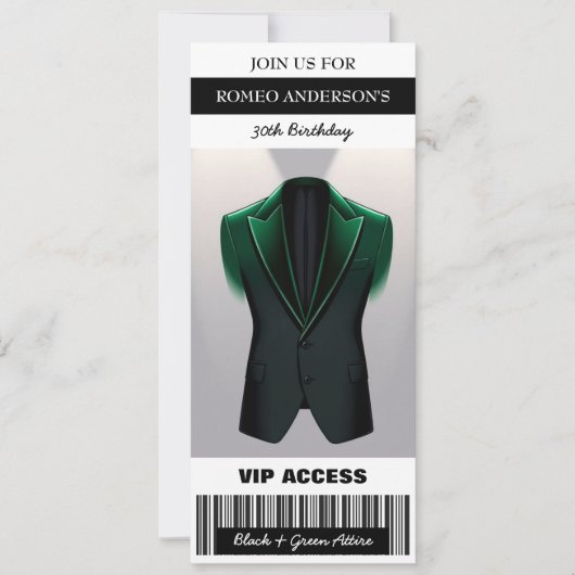 Black Green Tuxedo Verjaardag Ticket Uitnodiging (Voorkant)