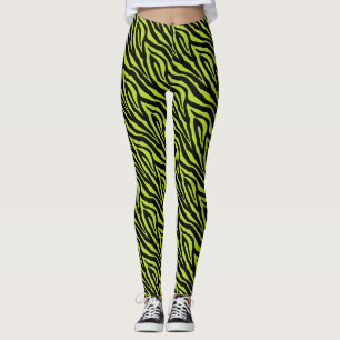 Black Green Zebra Imprimer Motifs Leggings