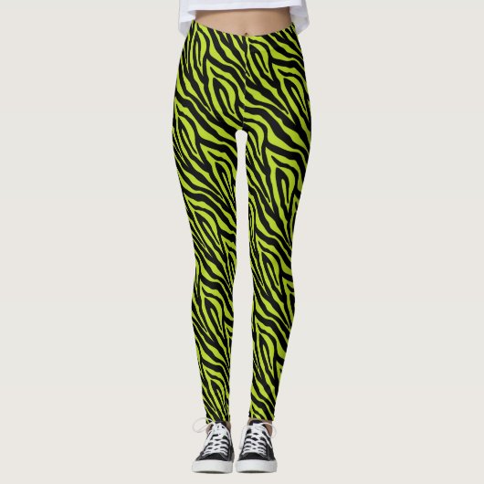 Black Green Zebra Imprimer Motifs Leggings (Devant)
