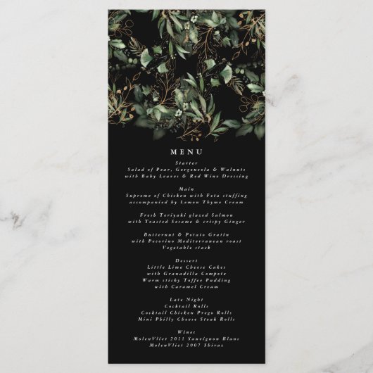 Black Greenery Botanical Eucalyptus Modern Wedding Menu (Voorkant)