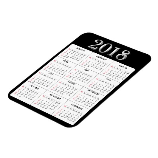 Black Grey 2018 Calendrier Refrigerator Magnet (Côté Gauche)