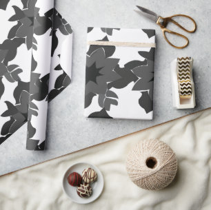 Black Grey Abstract Floral Weddings Verloving Cadeaupapier