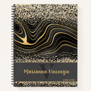 Black Grey Agate Gem Glitter en Gold Notitieboek