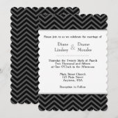Black Grey Blanc Chevron Invitations de mariage (Devant / Derrière)