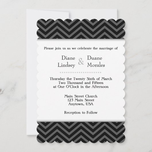 Black Grey Blanc Chevron Invitations de mariage (Devant)