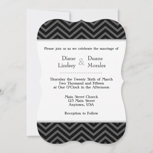 Black Grey Blanc Chevron Invitations de mariage (Devant)