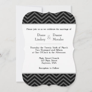 Black Grey Blanc Chevron Invitations de mariage