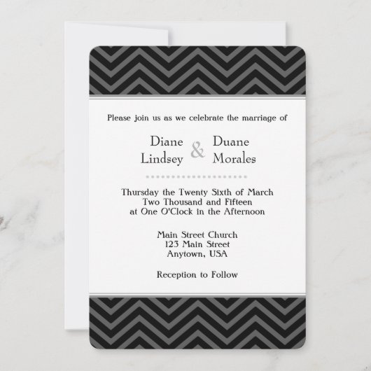 Black Grey Blanc Chevron Invitations de mariage (Devant)